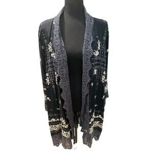 Johnny Was Embroidered Lace Trim Duster Kimono Cardigan - Medium